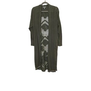 Conditions Apply Anthropologie Chic Olive Open Knit Cardigan Duster Sz L